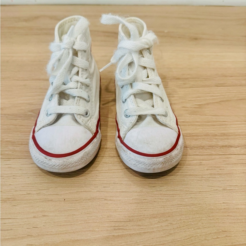 Converse Kids White High-Top Sneakers with Red Trim